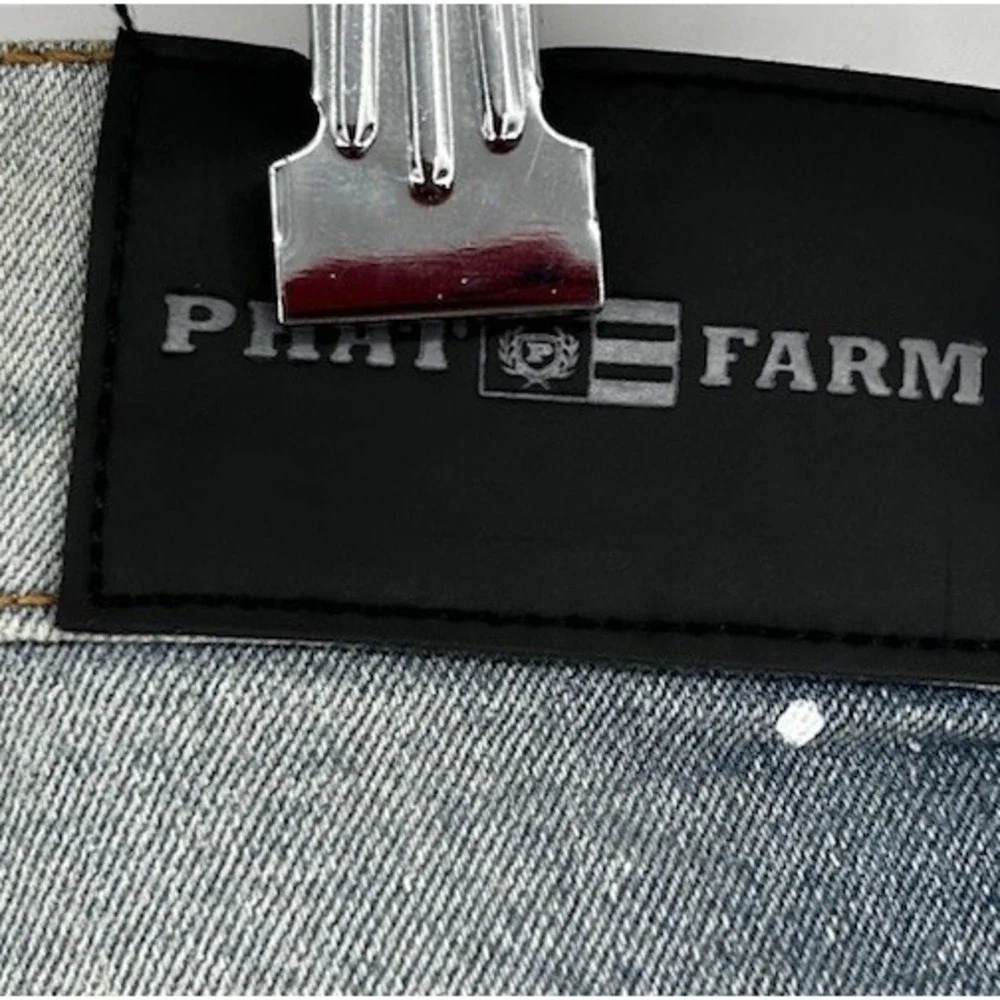 Phat Farm Stretch Denim Light Washed Distressed Jean Shorts Blue 42 NWT
